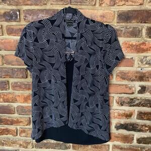 Susan Lawrence Black & White Short Sleeve Blouse Women's Size Small